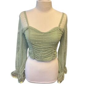 Bridgerton Coquette Seafoam Green  Sheer Cropped Top, Medium.